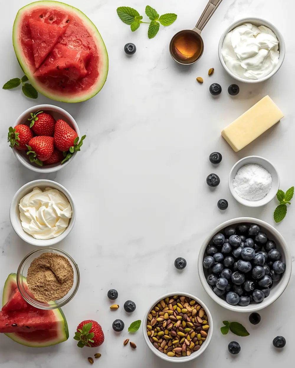 Ingredients for 4th of july watermelon pizza recipe