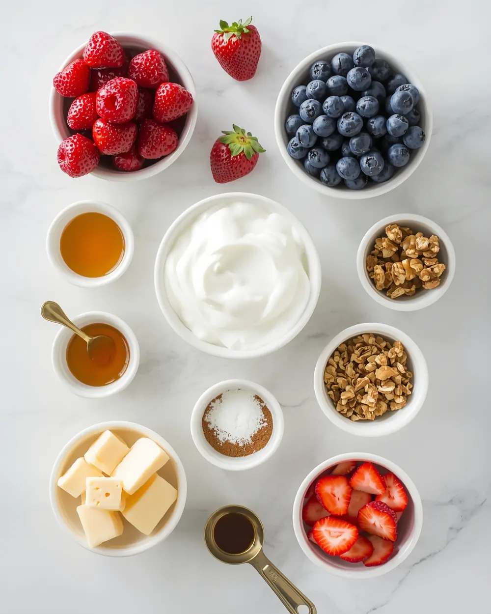 Ingredients for 4th of july yogurt parfaits recipe