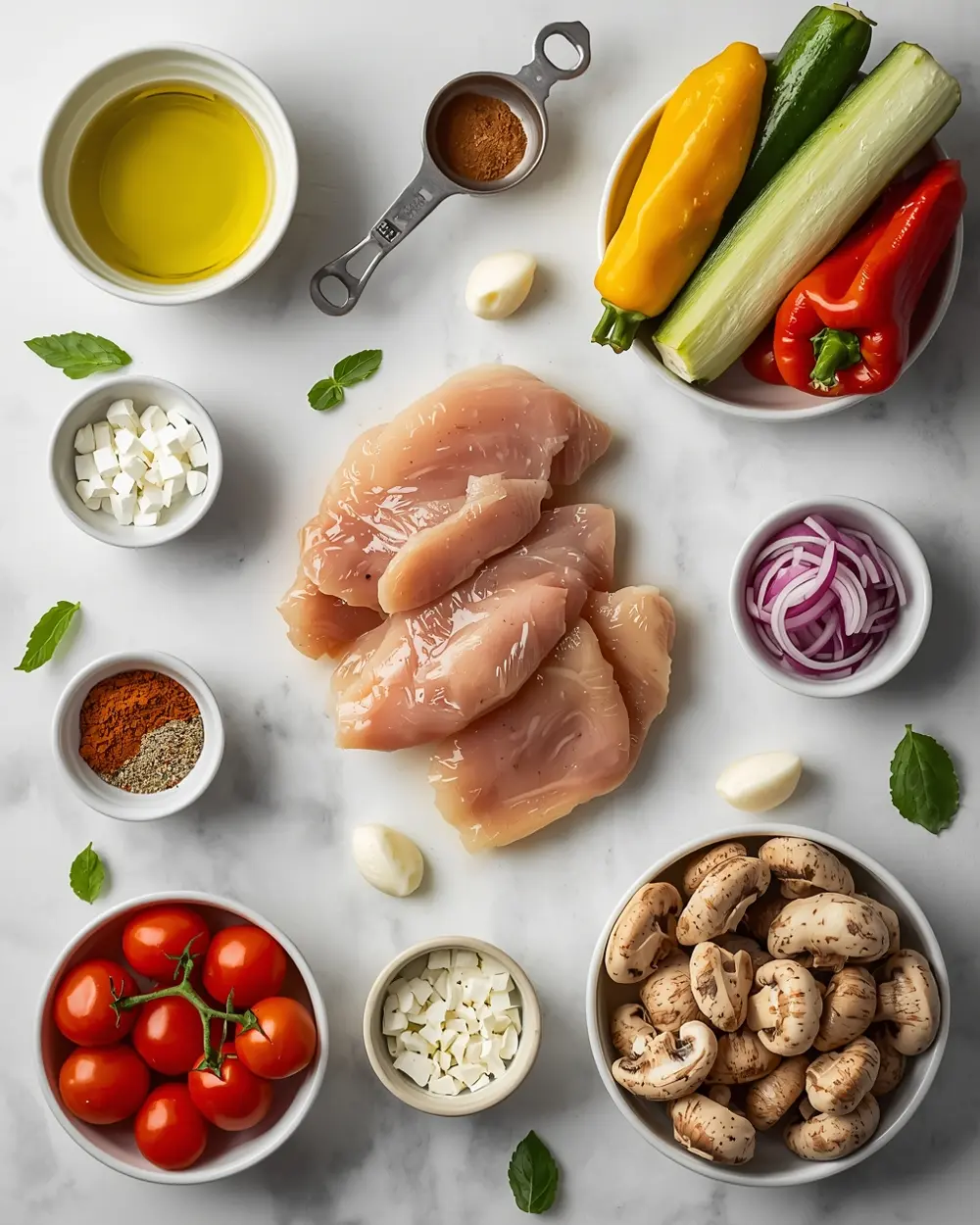Ingredients for chicken vegetable skewers recipe summer