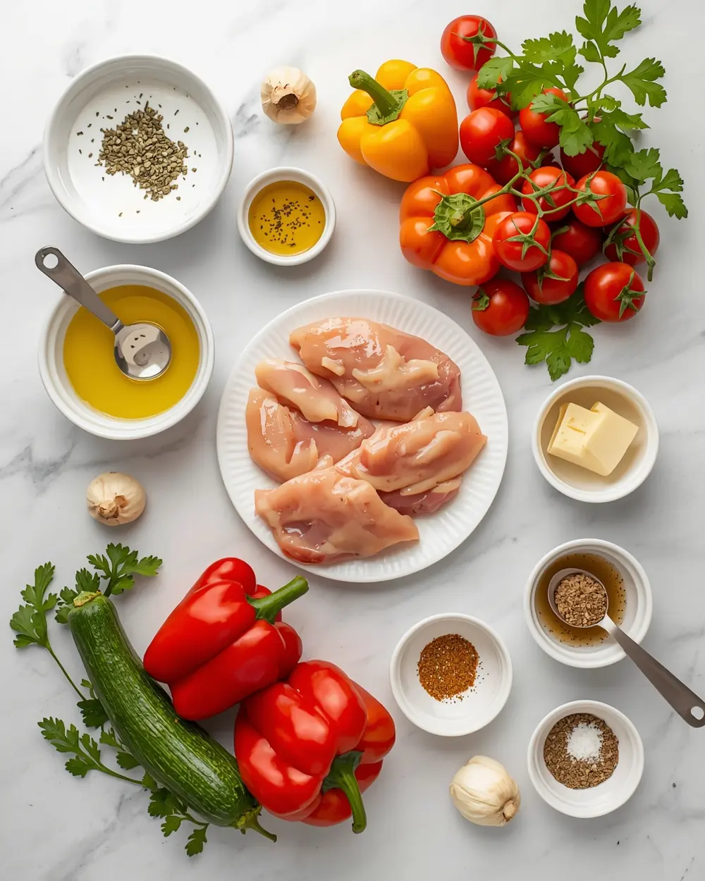 Ingredients for chicken vegetable skewers recipe summer