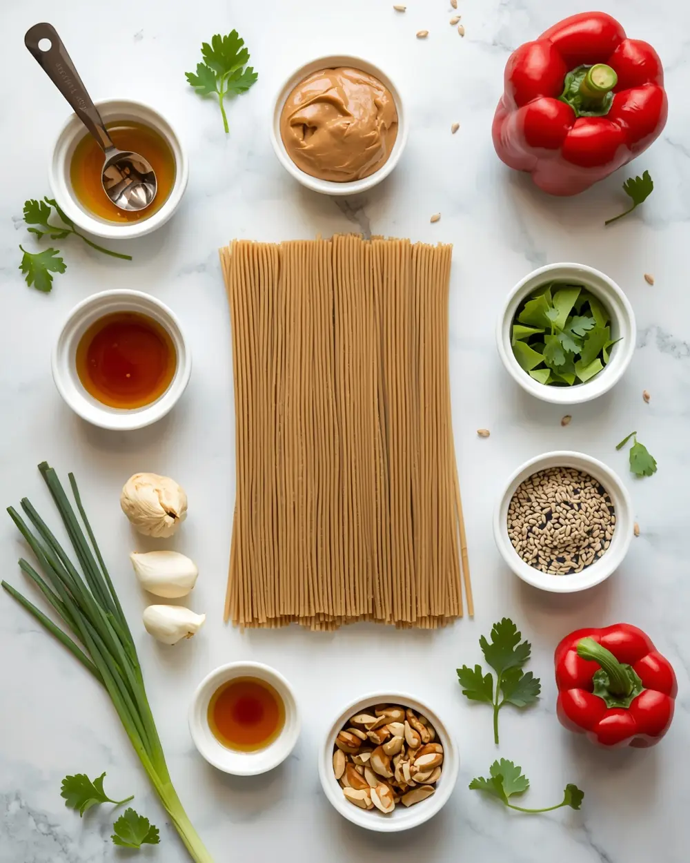 Ingredients for cold sesame noodles recipe summer