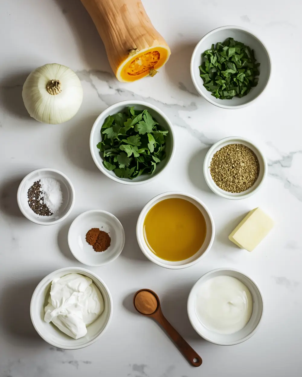 Ingredients for creamy pumpkin soup recipe easy