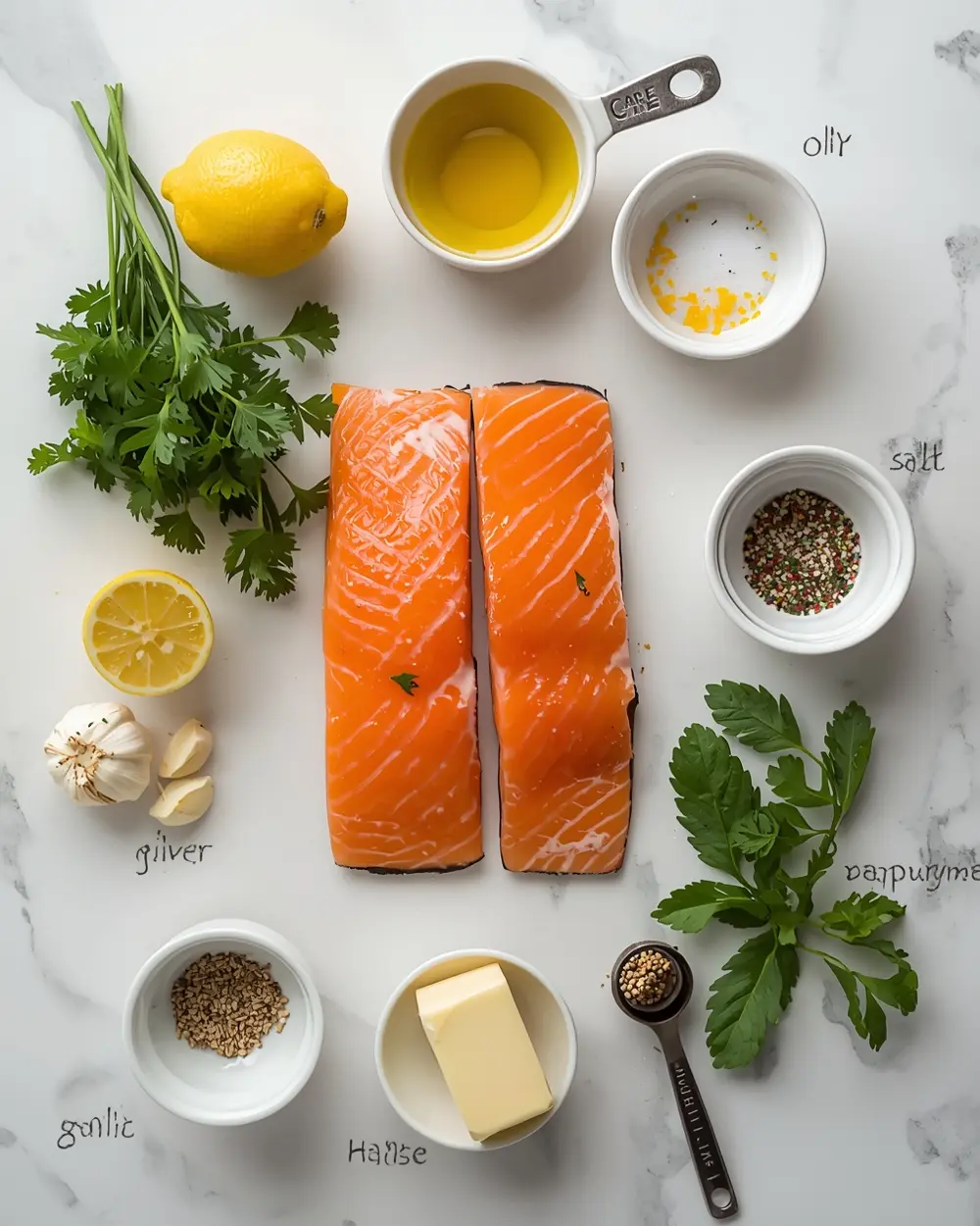 Ingredients for grilled salmon recipe summer