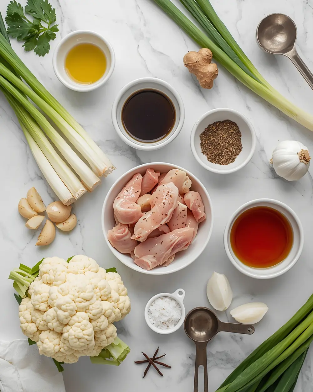 Ingredients for healthy summer cauliflower fried rice