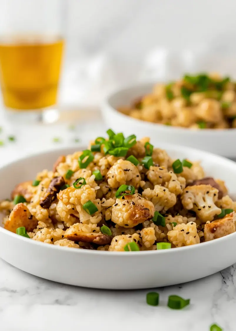 healthy summer cauliflower fried rice ready to serve