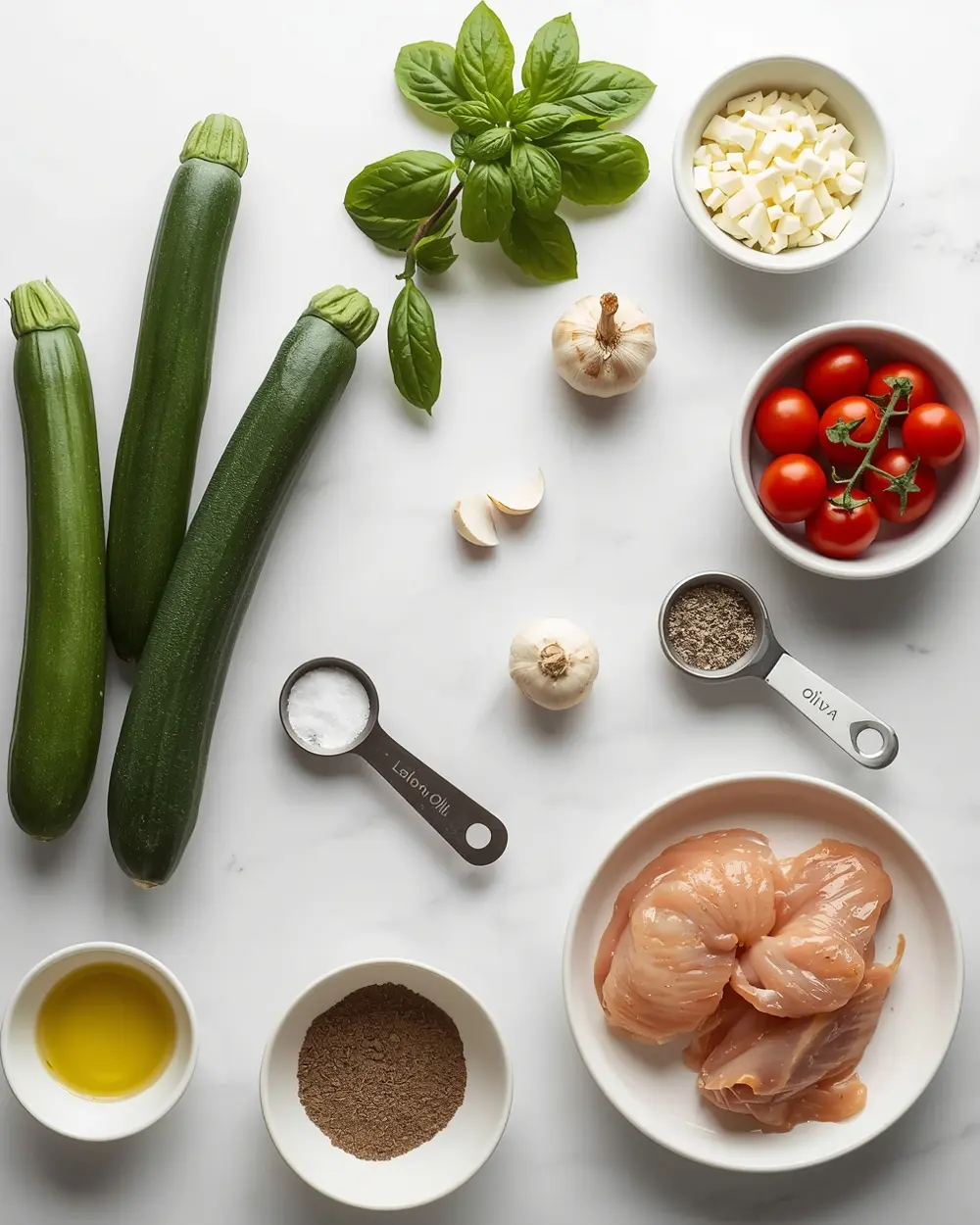 Ingredients for healthy summer zucchini noodles recipe