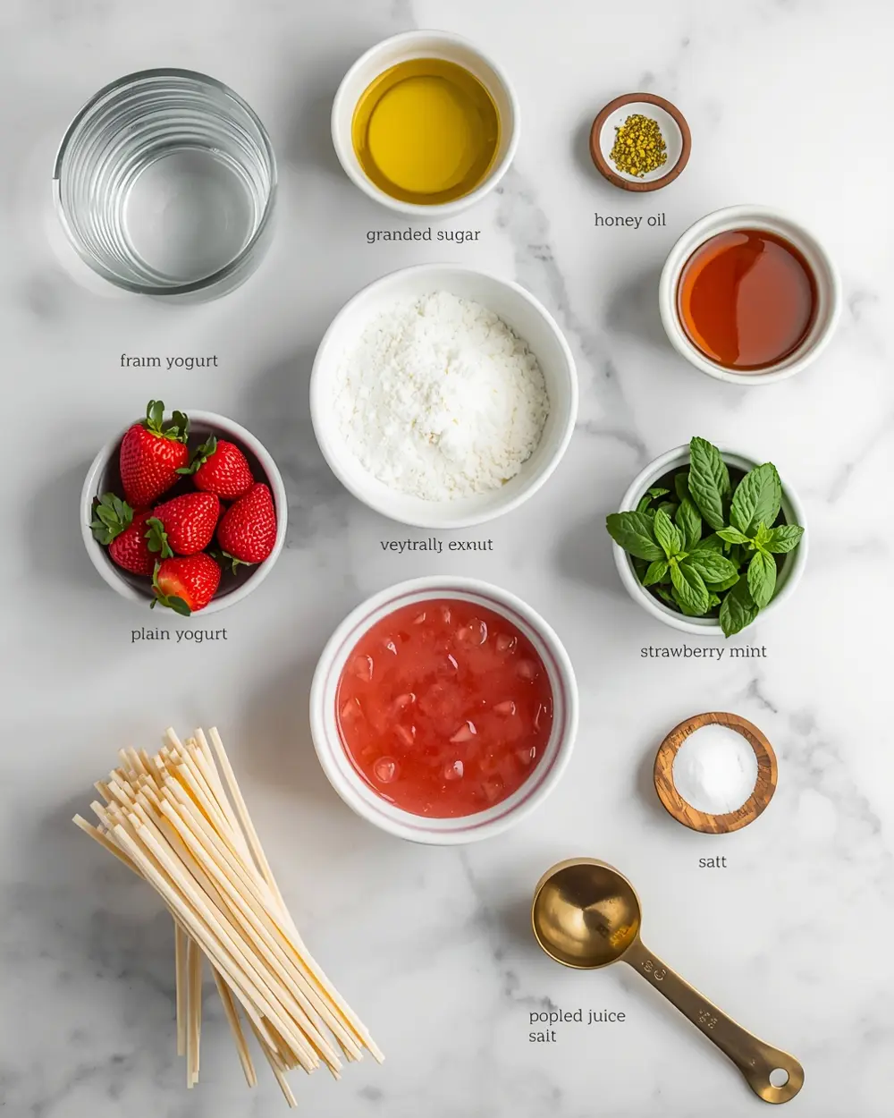 Ingredients for homemade strawberry popsicles recipe