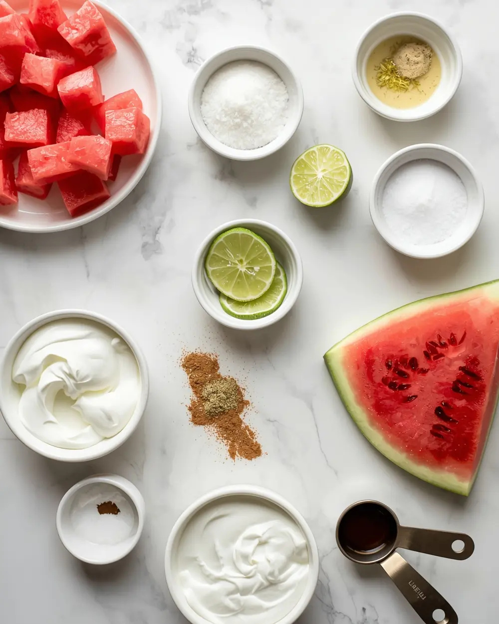 Ingredients for homemade watermelon sorbet recipe