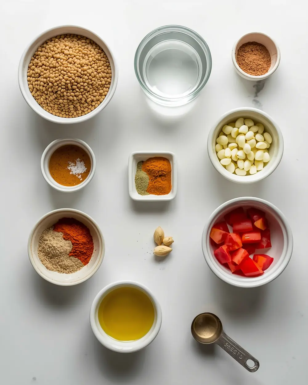 Ingredients for instant pot lentil curry recipe easy