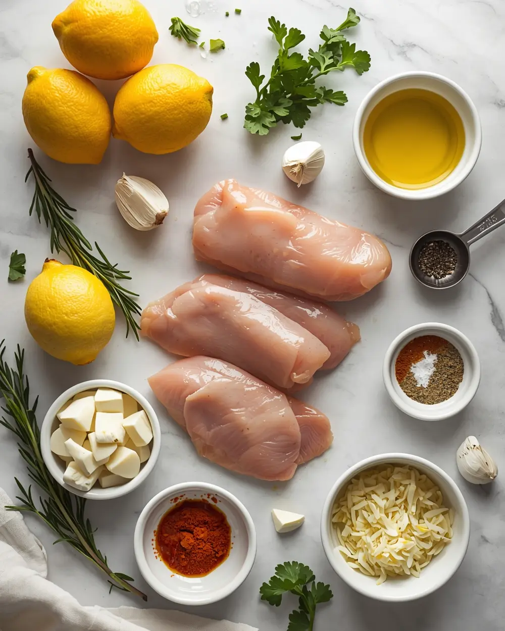 Ingredients for lemon herb grilled chicken recipe