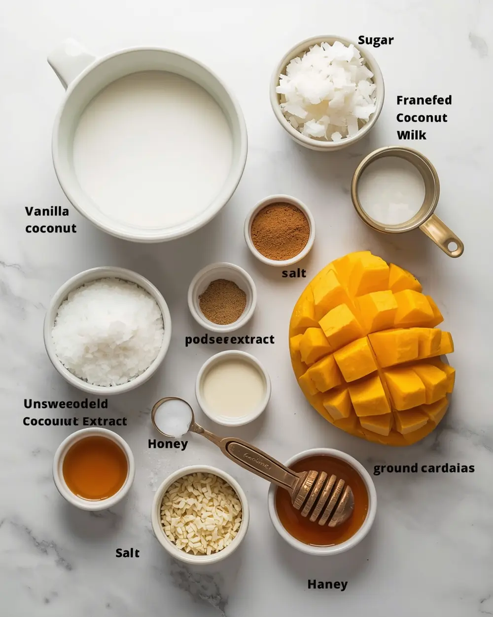 Ingredients for mango coconut ice cream recipe easy
