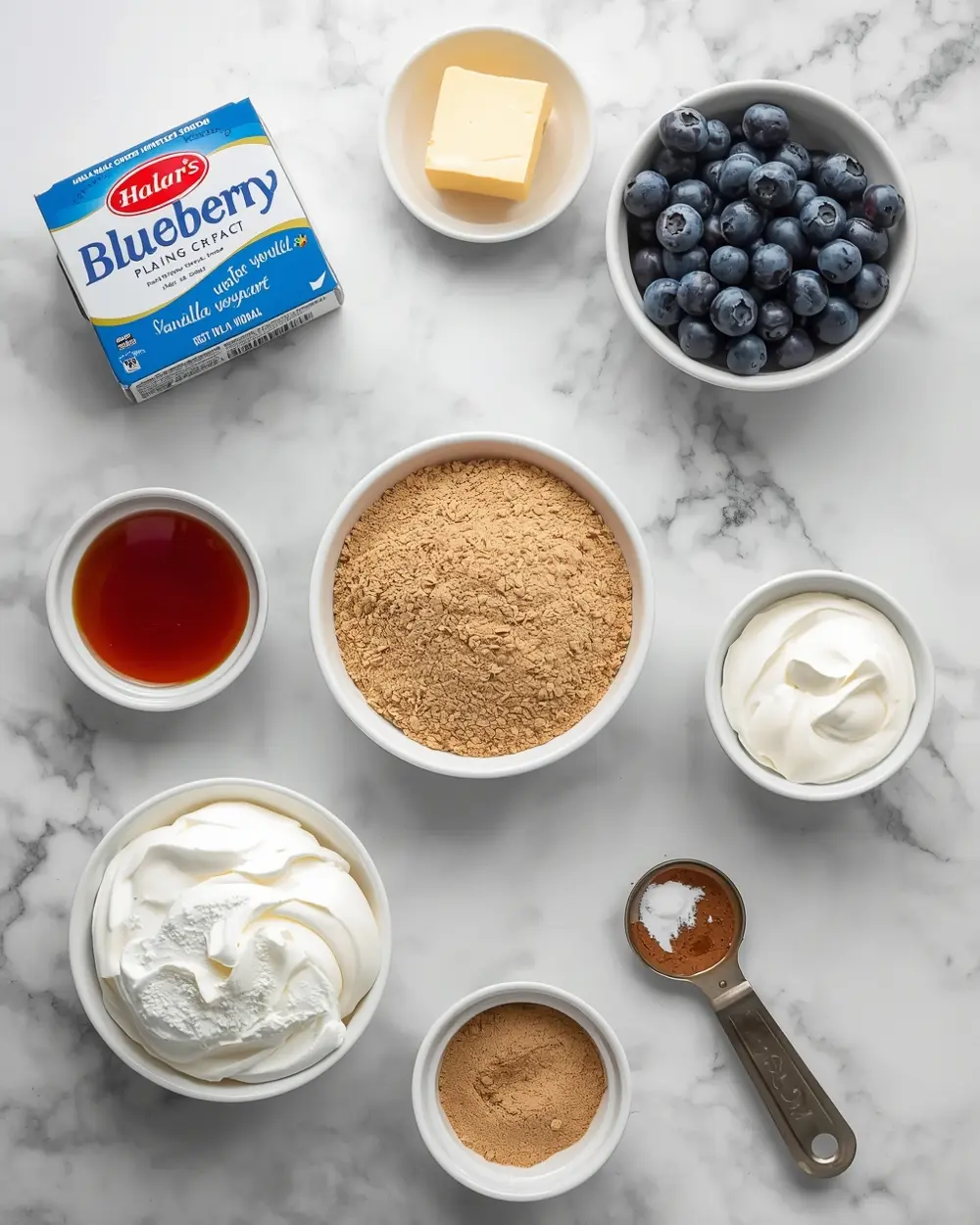 Ingredients for no bake blueberry cream pie recipe