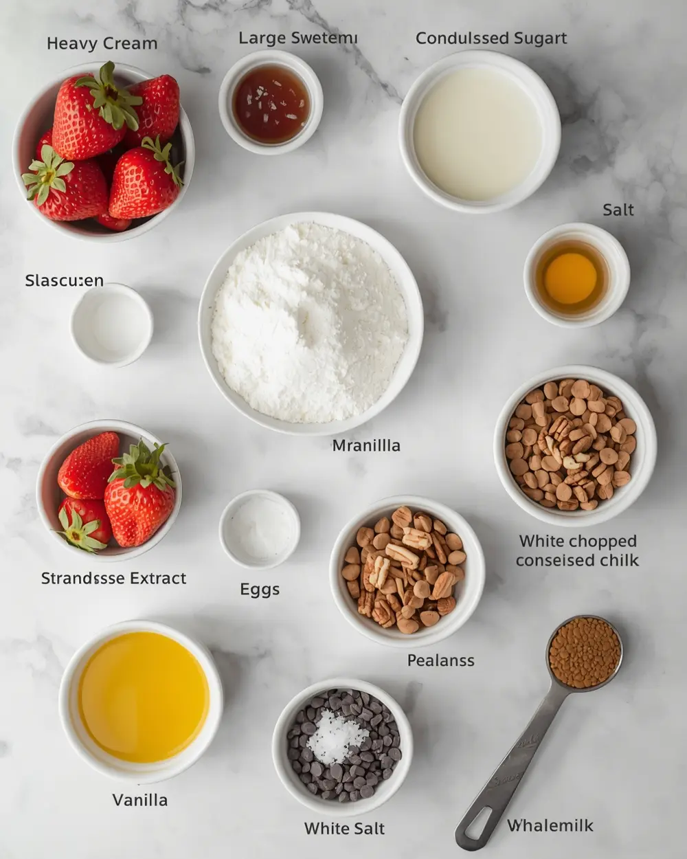 Ingredients for no churn strawberry ice cream recipe