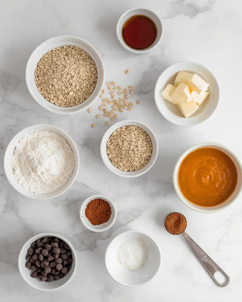 Ingredients for pumpkin oatmeal cookies recipe fall