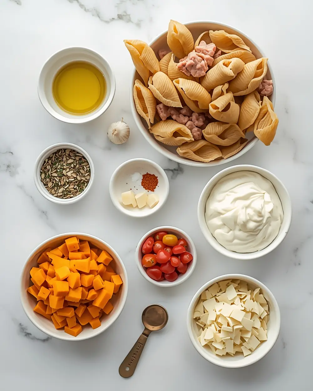 Ingredients for pumpkin stuffed shells recipe fall