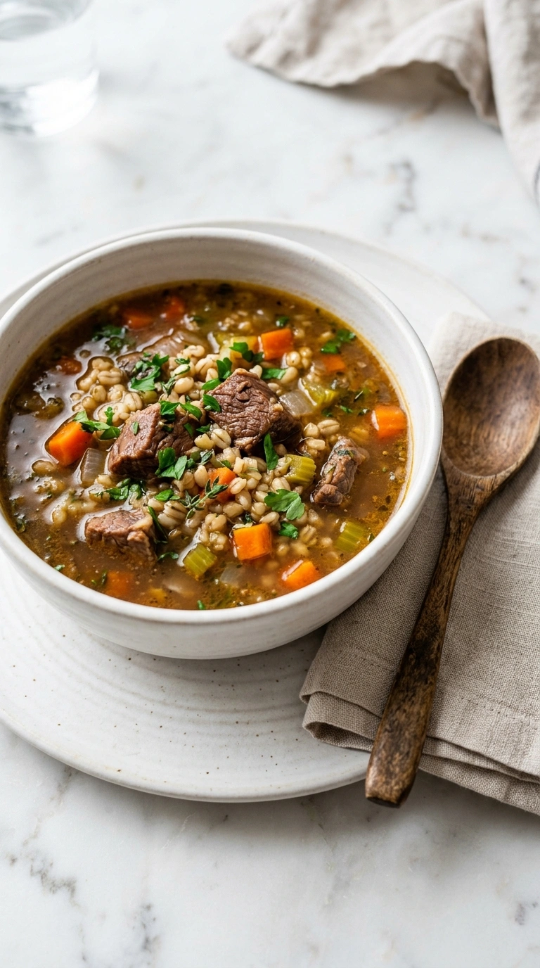 slow cooker beef barley soup fall ready to serve