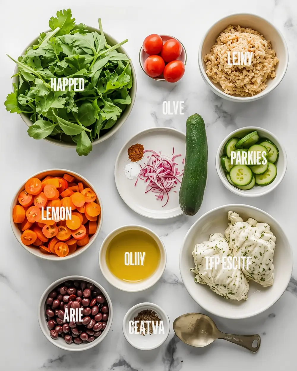 Ingredients for summer Buddha bowl recipe easy