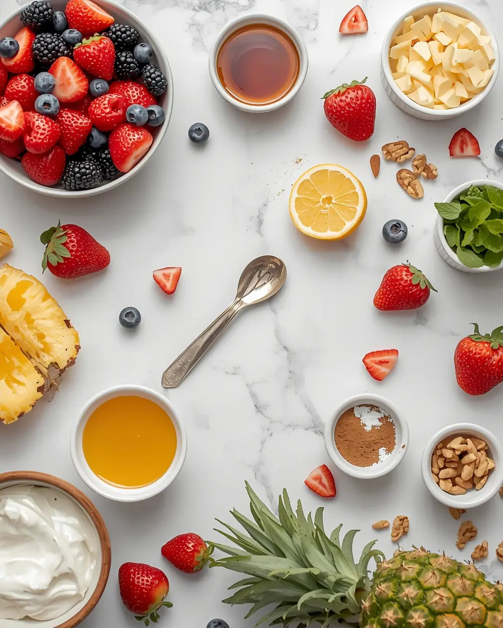 Ingredients for summer berry fruit salad recipe