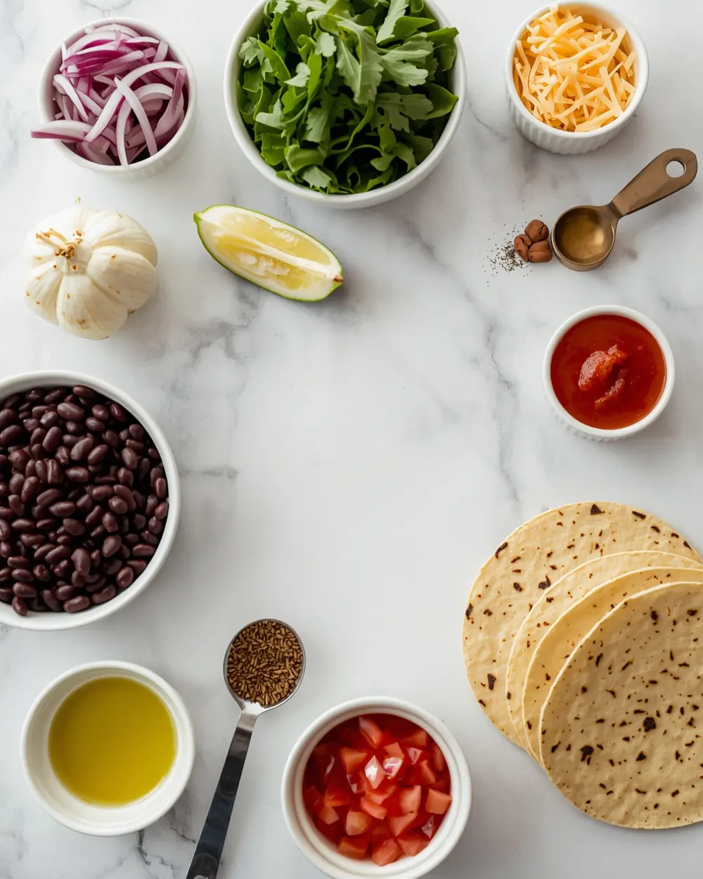 Ingredients for summer black bean tacos recipe easy