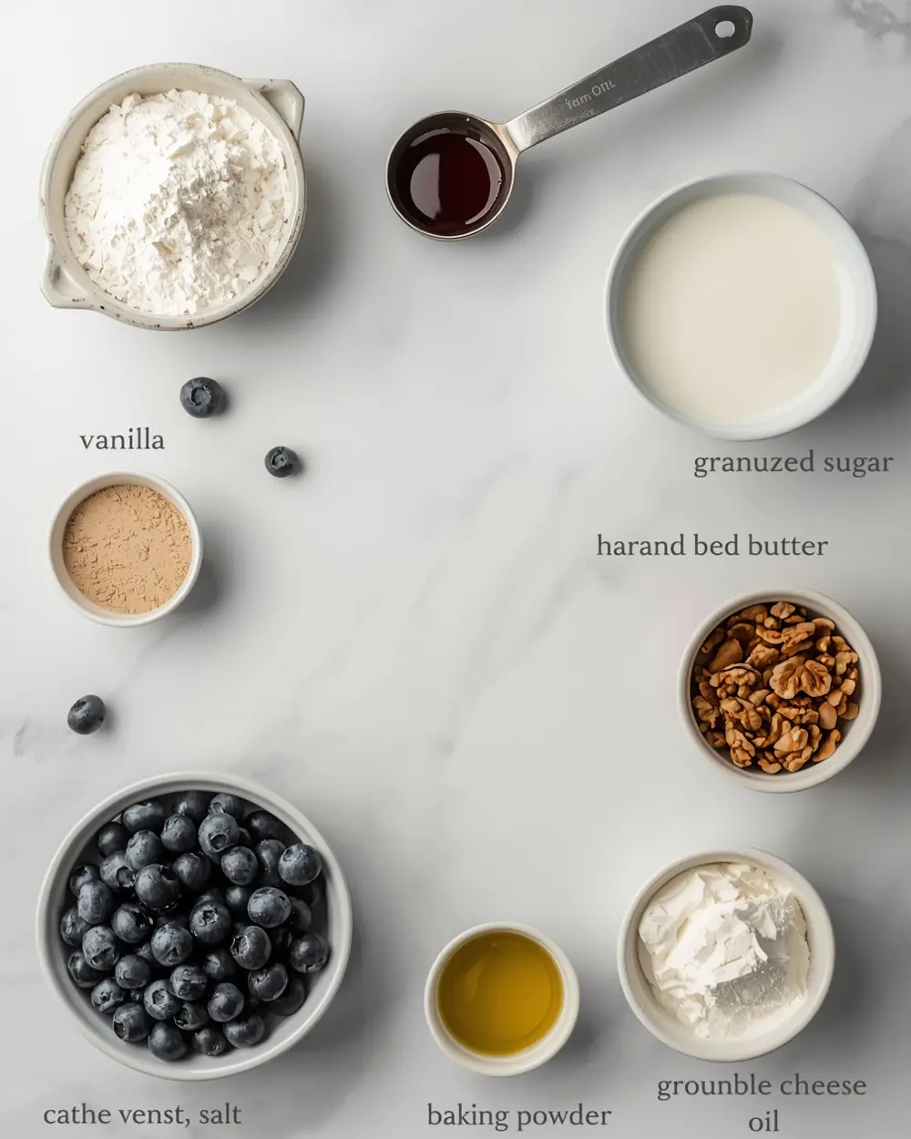 Ingredients for summer blueberry coffee cake recipe