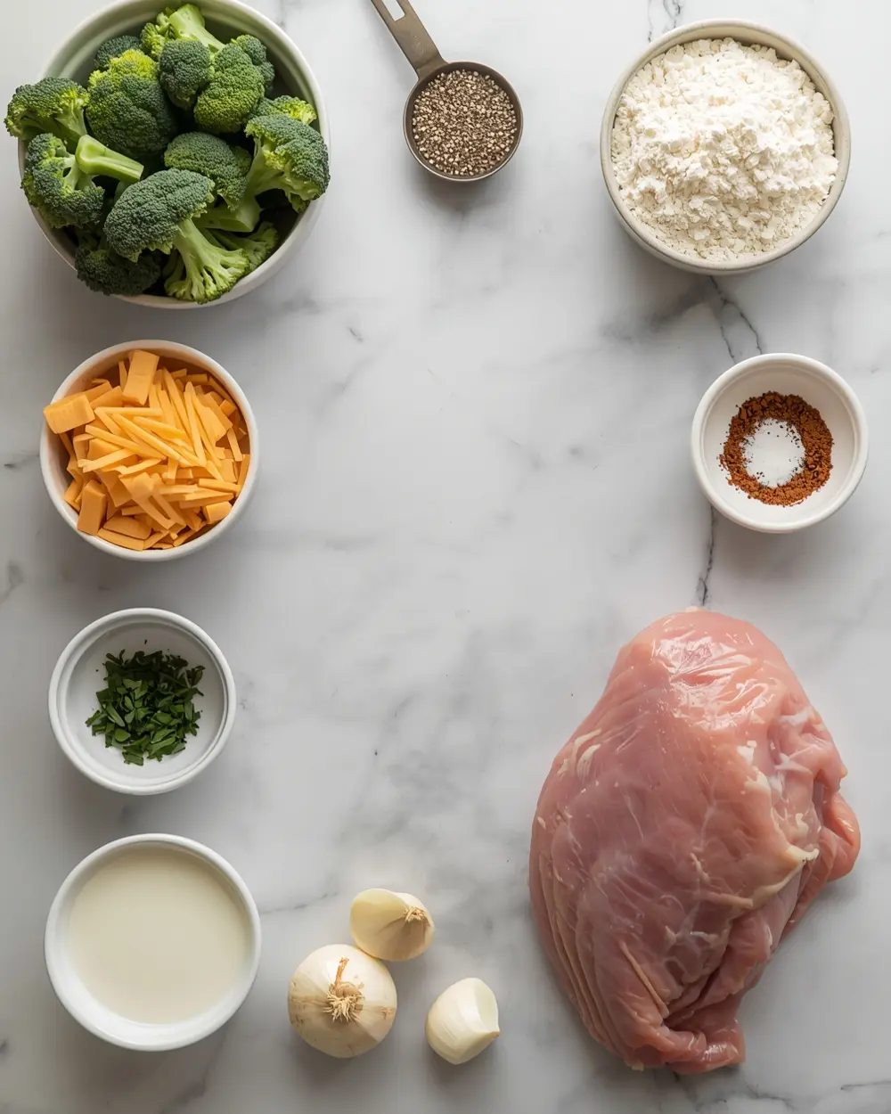 Ingredients for summer broccoli cheddar casserole recipe