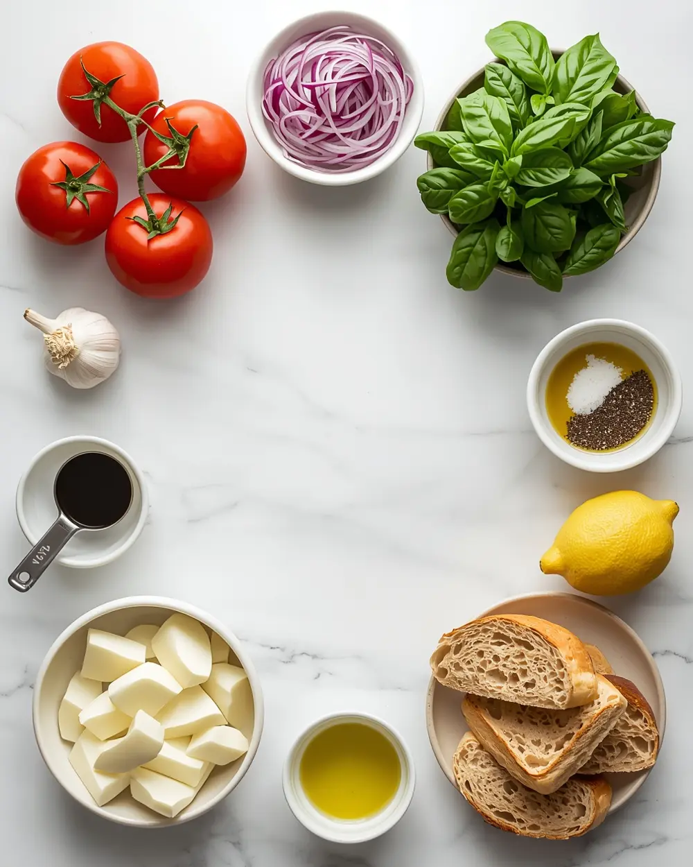 Ingredients for summer bruschetta recipe easy