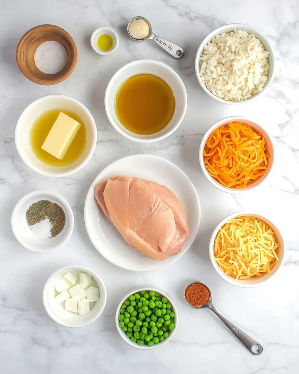 Ingredients for summer chicken rice casserole recipe