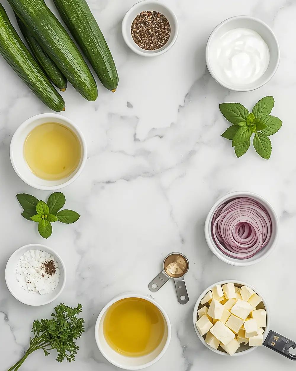 Ingredients for summer cucumber salad recipe
