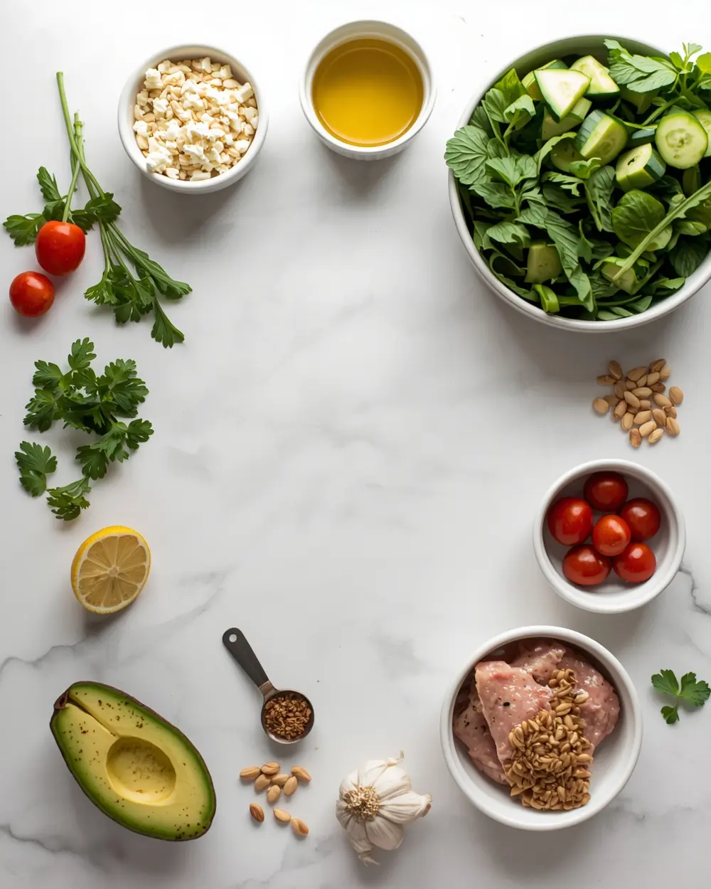 Ingredients for summer farro salad recipe