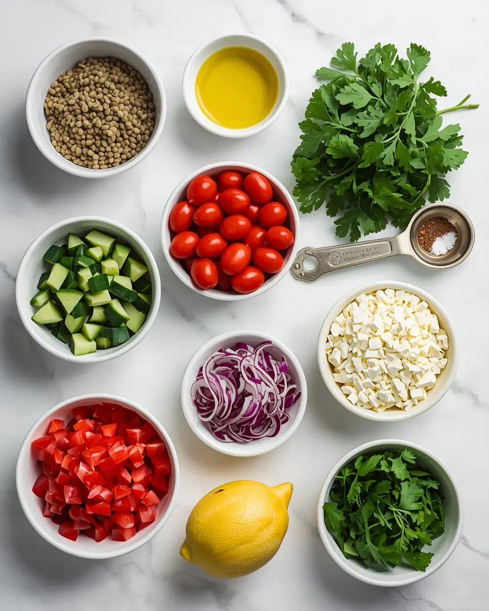 Ingredients for summer lentil salad recipe