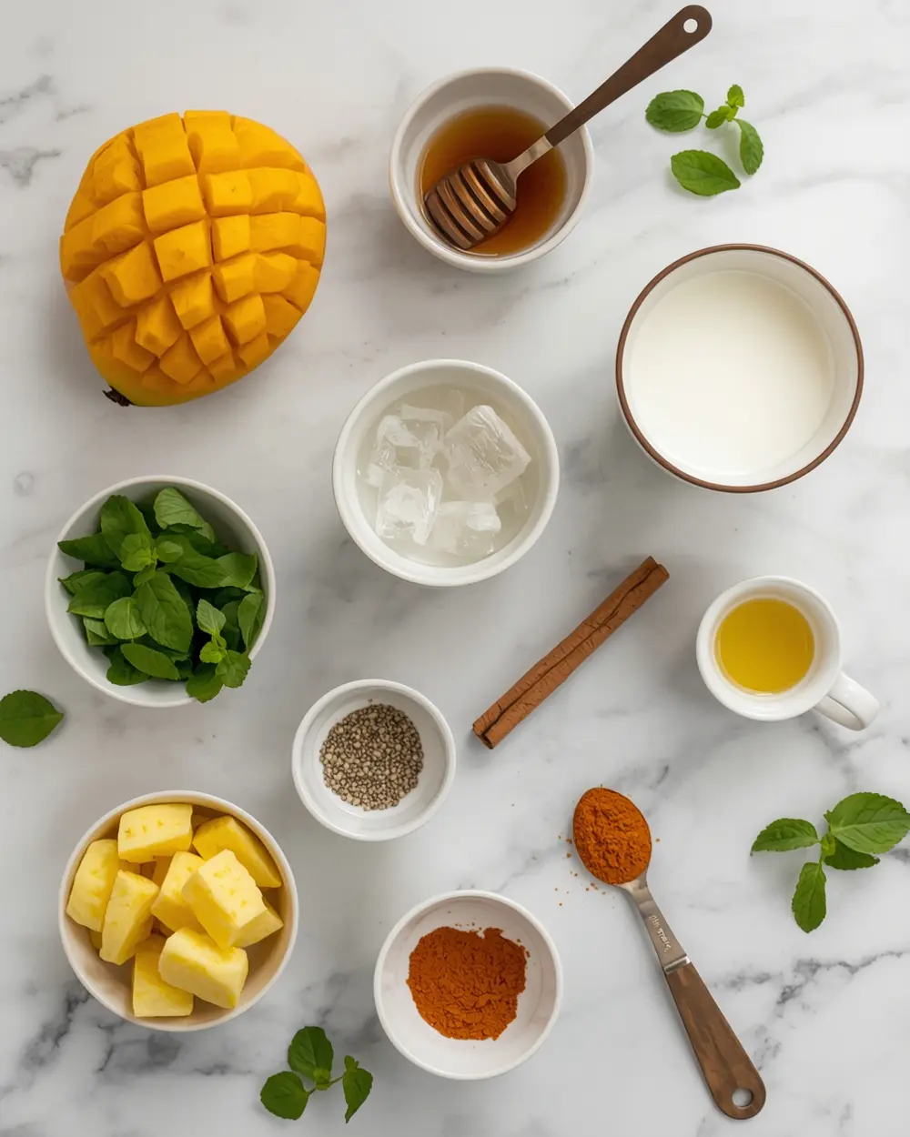 Ingredients for summer mango smoothie recipe