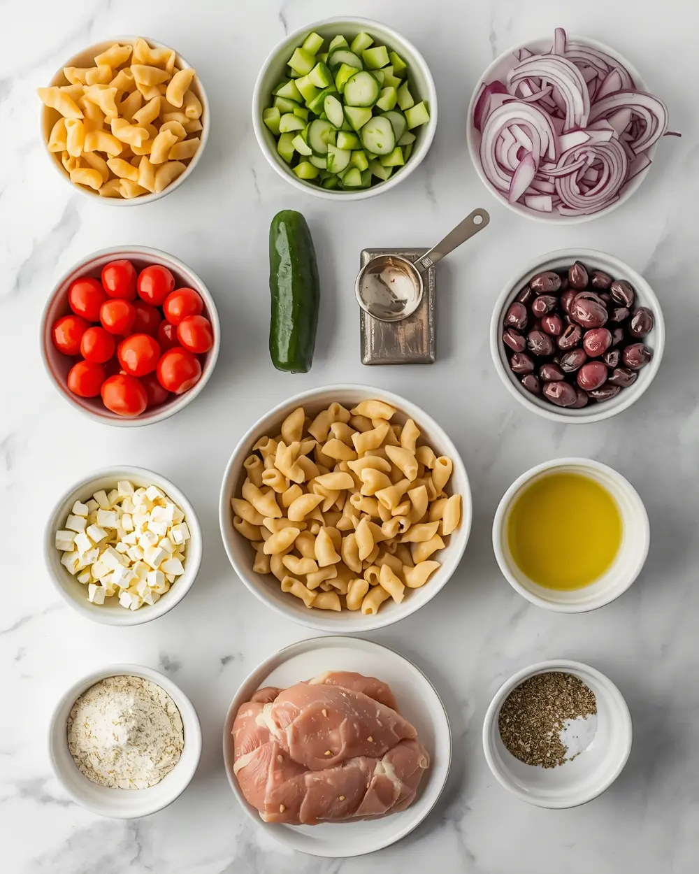 Ingredients for summer pasta salad recipe