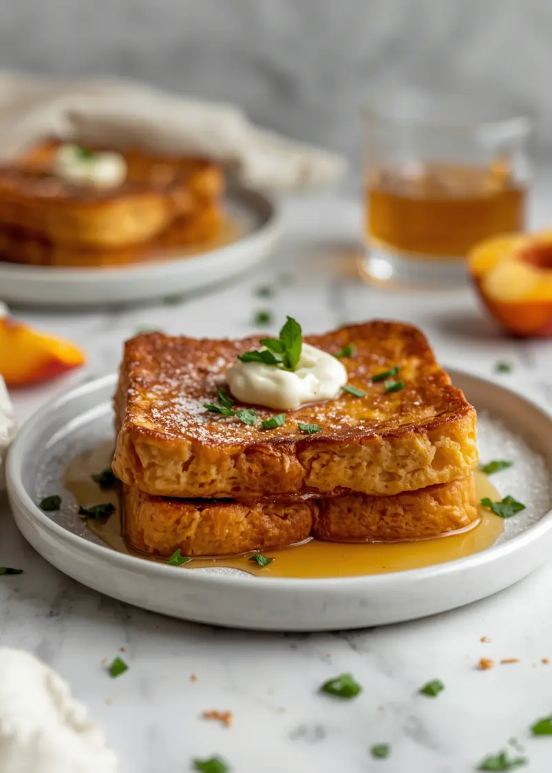summer peach french toast recipe ready to serve