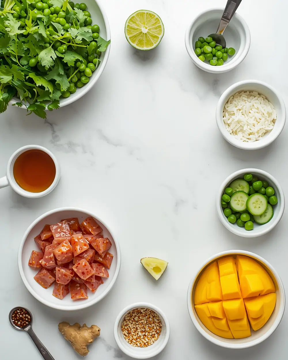 Ingredients for summer poke bowl recipe easy