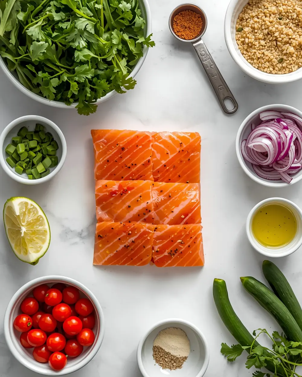 Ingredients for summer salmon bowl recipe easy