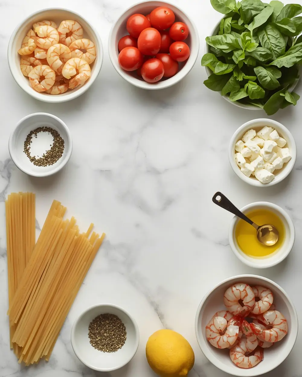 Ingredients for summer shrimp pasta recipe easy