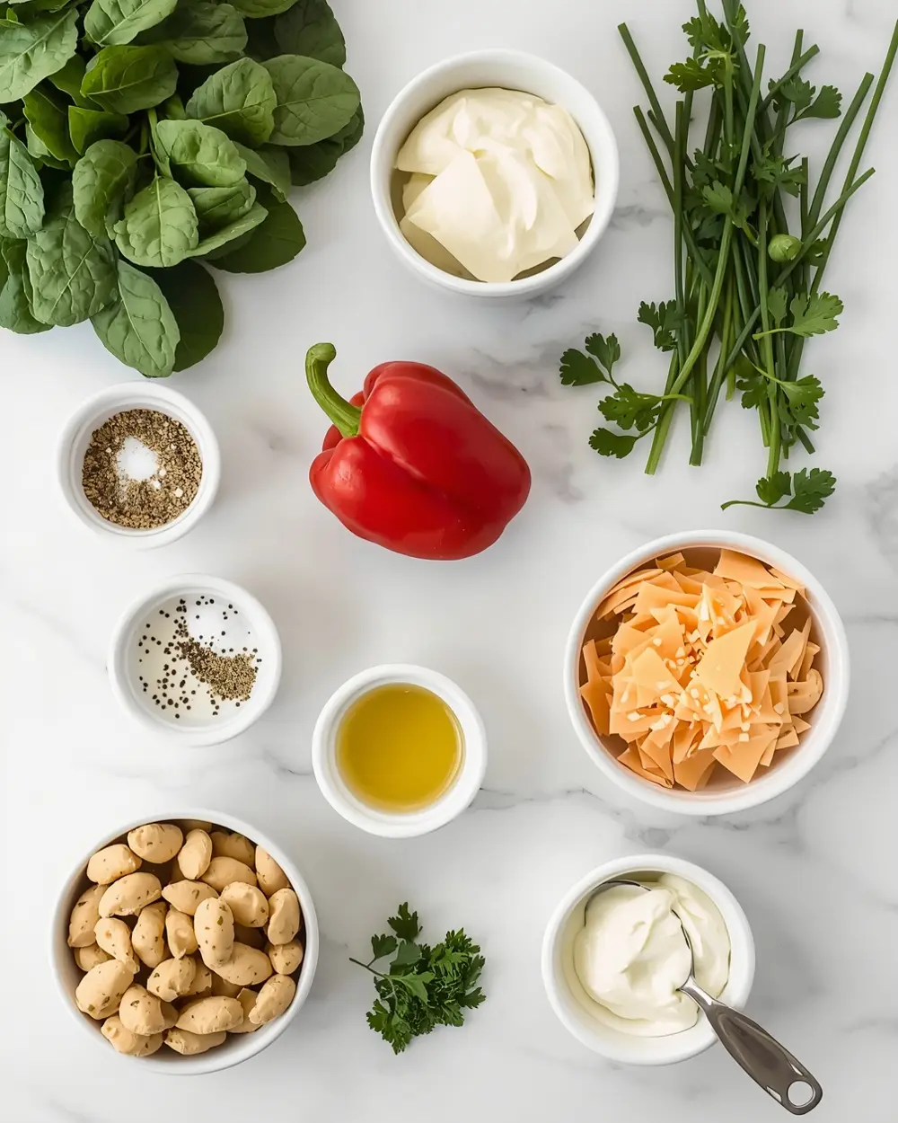 Ingredients for summer spinach artichoke dip recipe