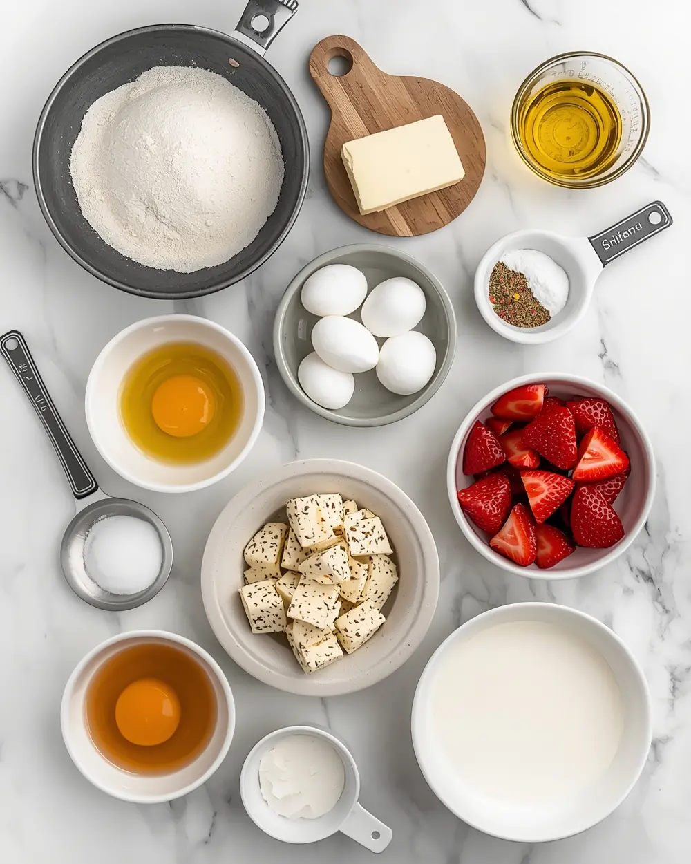 Ingredients for summer strawberry sheet cake recipe