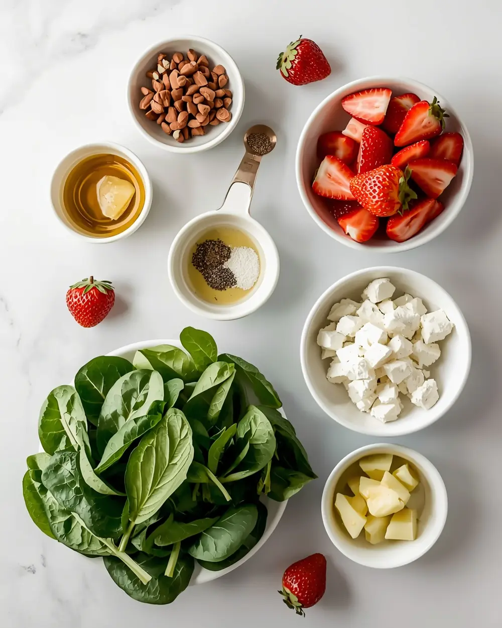Ingredients for summer strawberry spinach salad recipe
