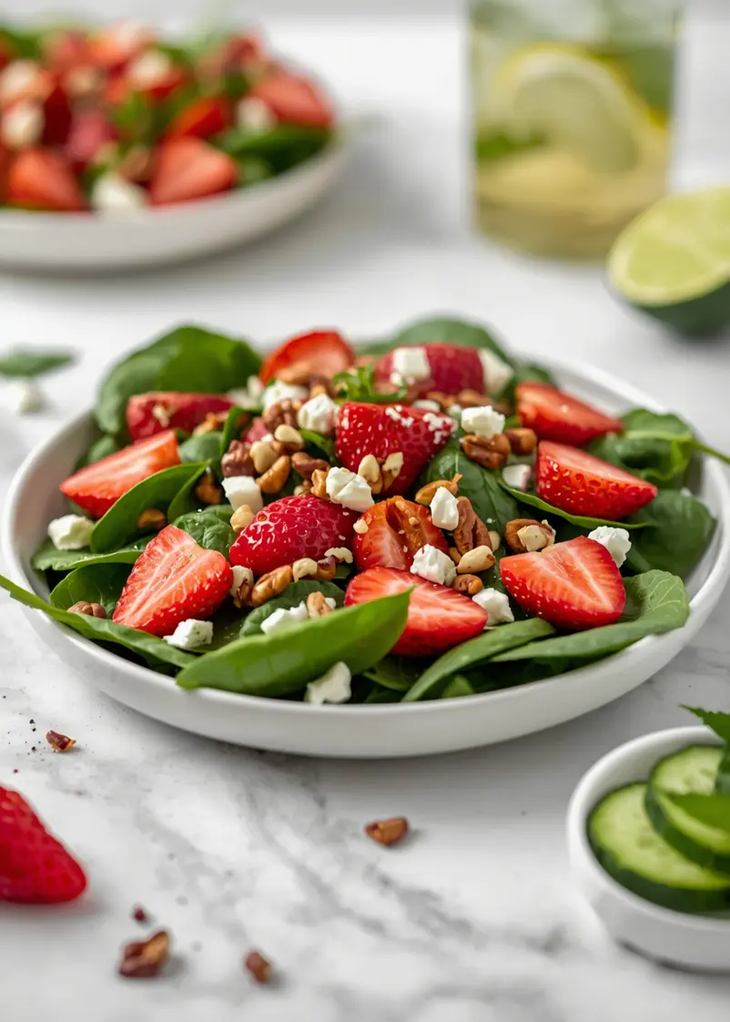 summer strawberry spinach salad recipe ready to serve