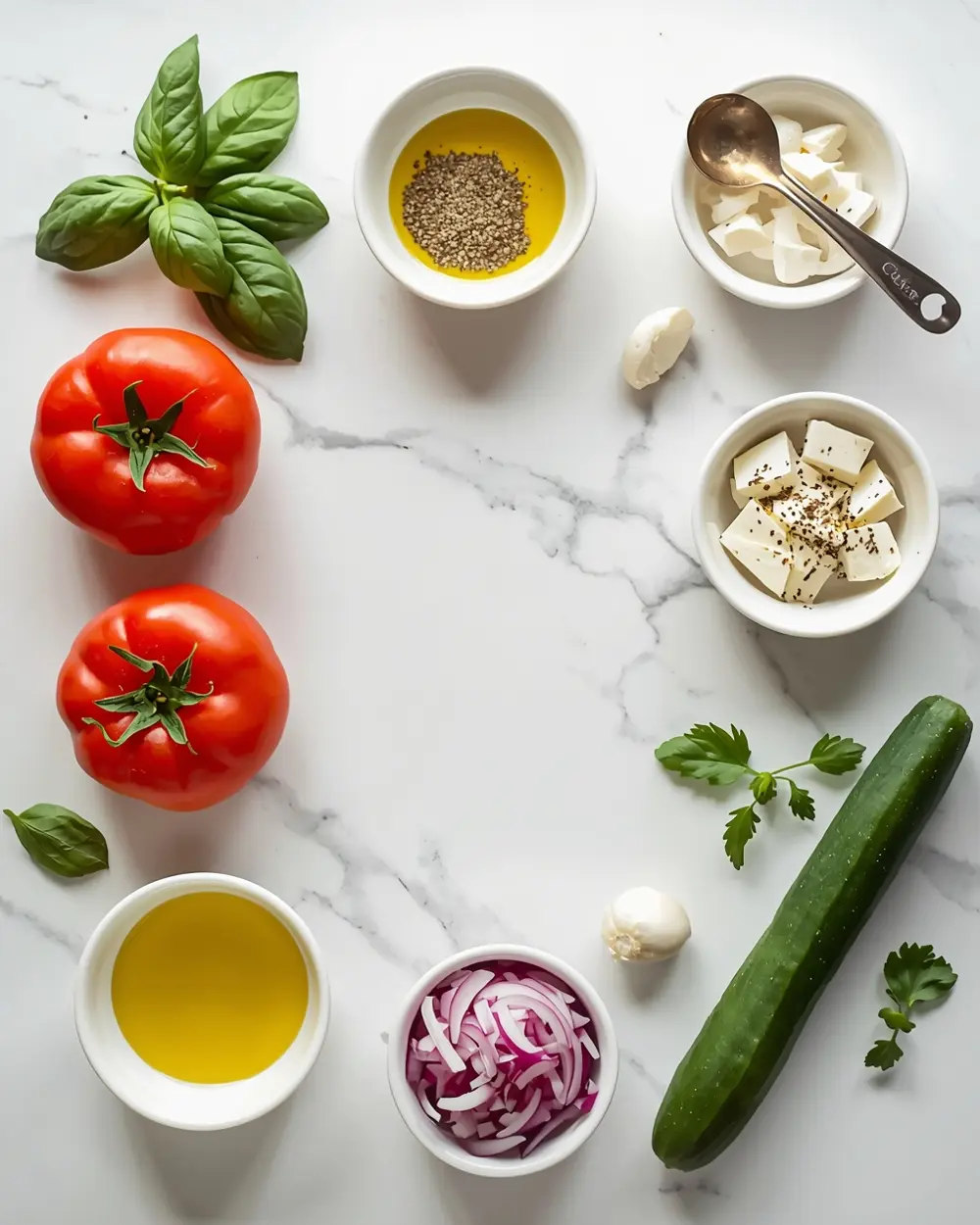 Ingredients for summer tomato salad recipe