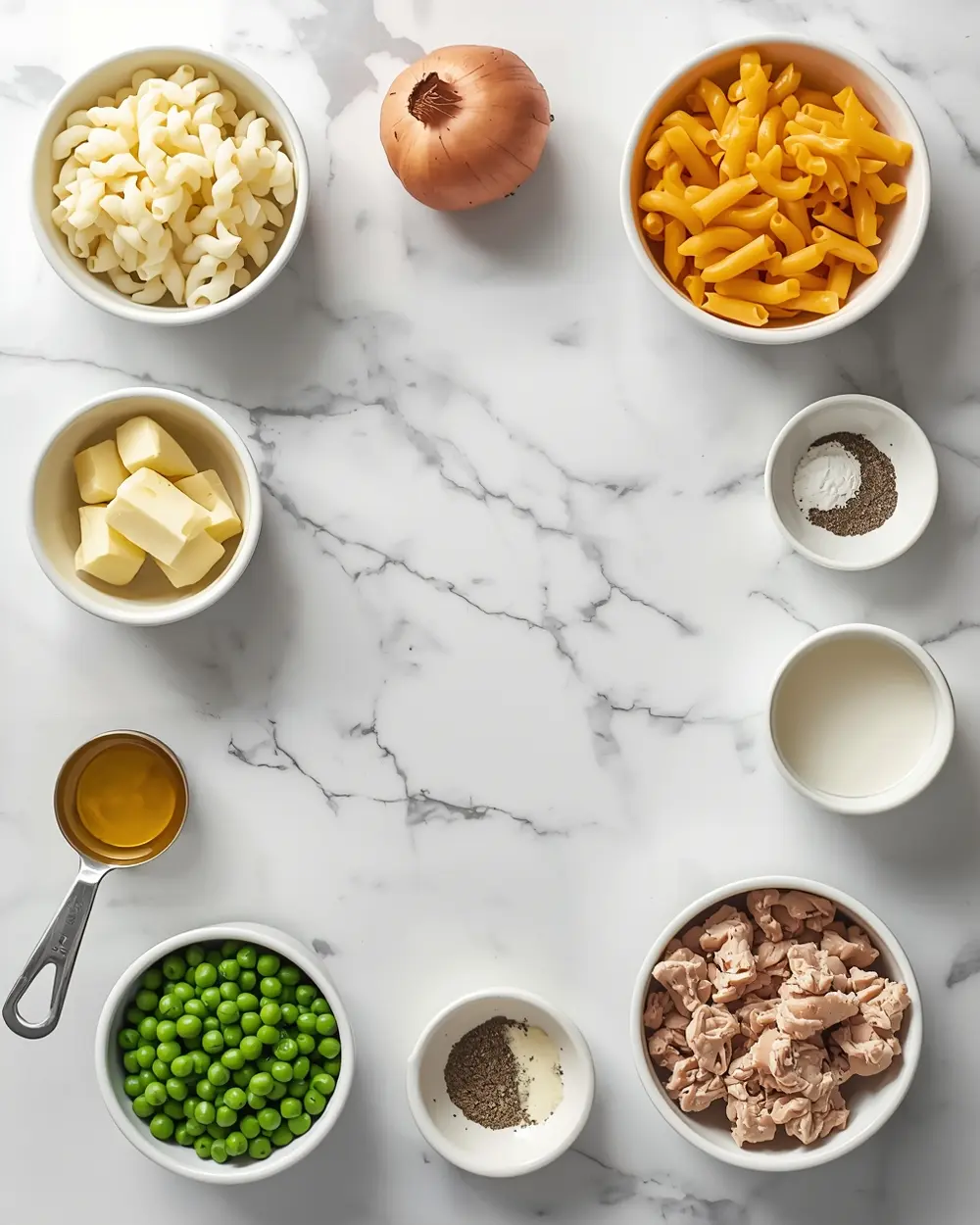 Ingredients for summer tuna noodle casserole recipe