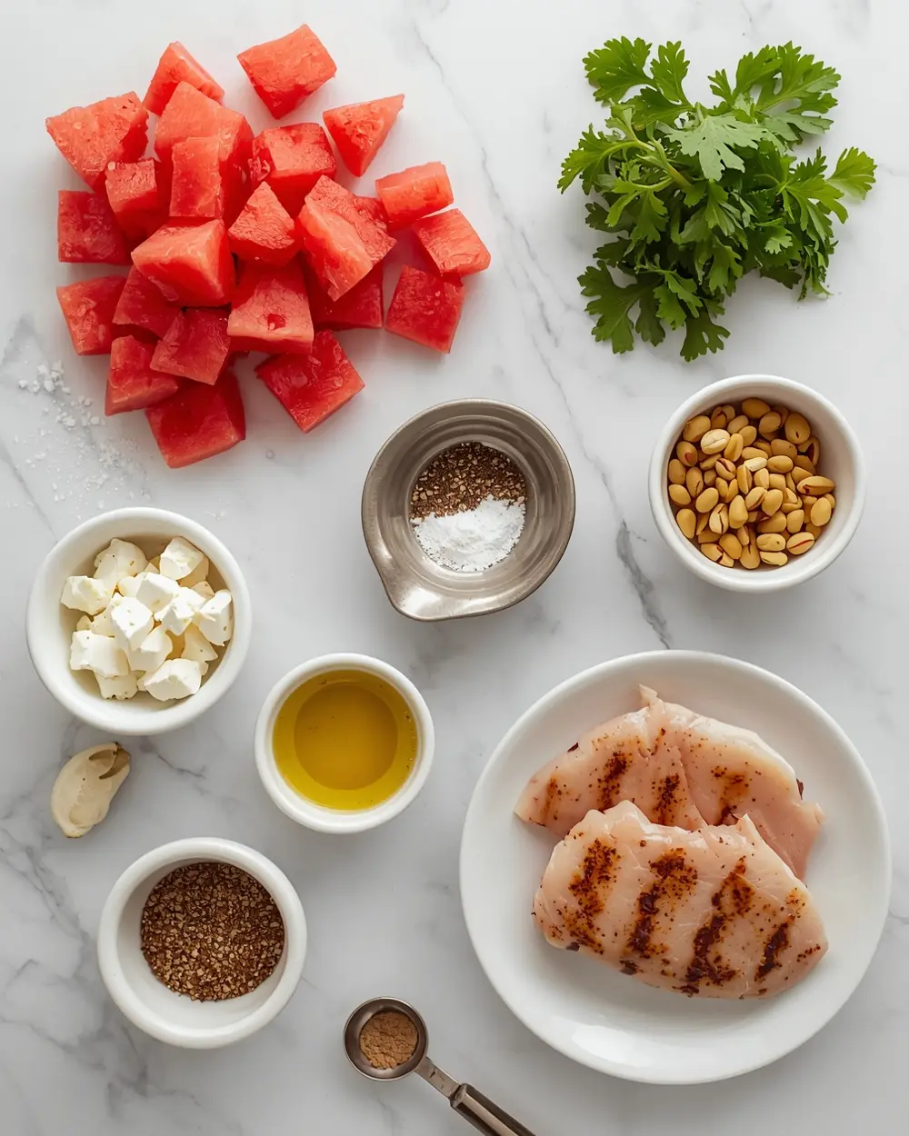 Ingredients for summer watermelon feta salad recipe