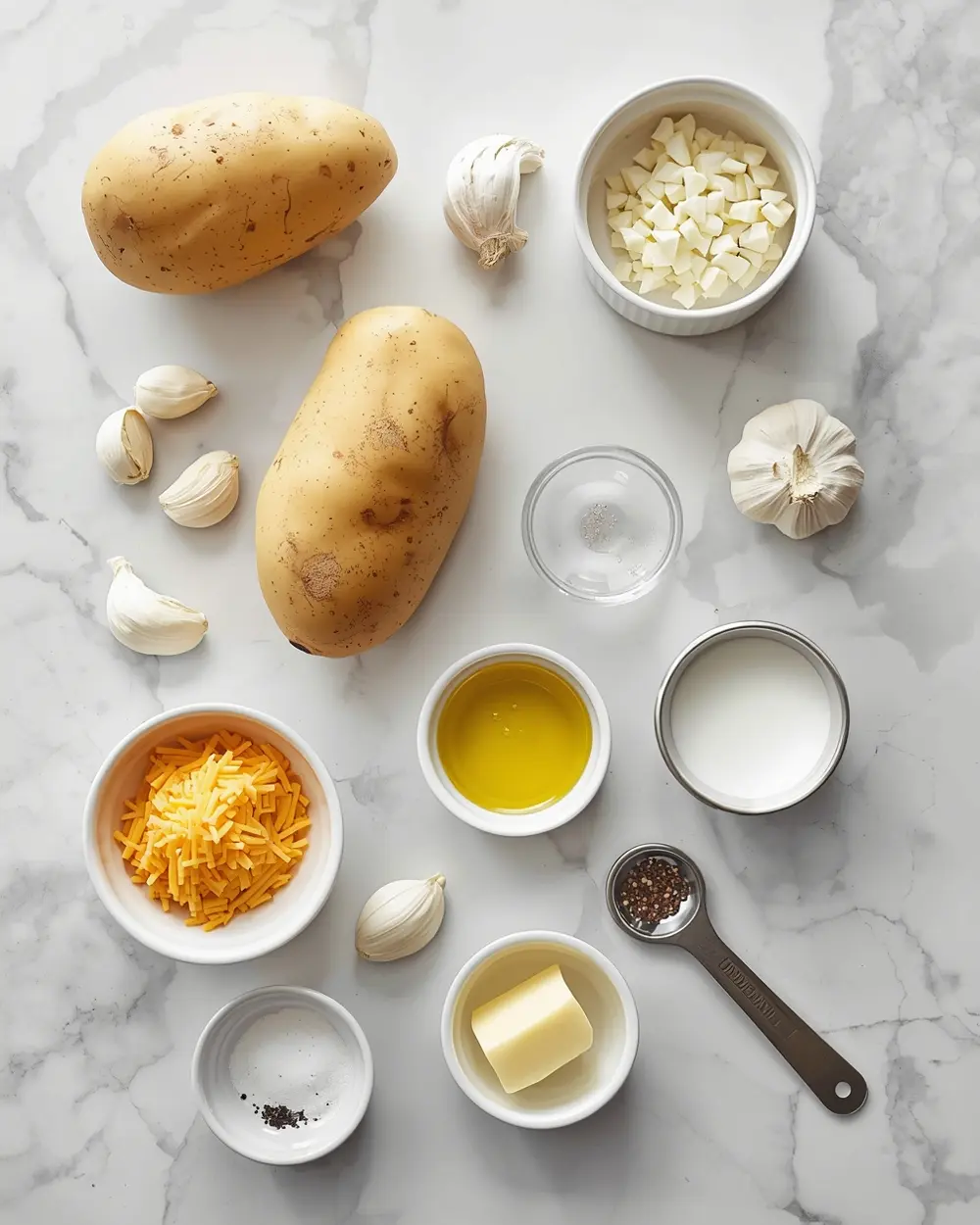 Ingredients for thanksgiving garlic mashed potatoes recipe