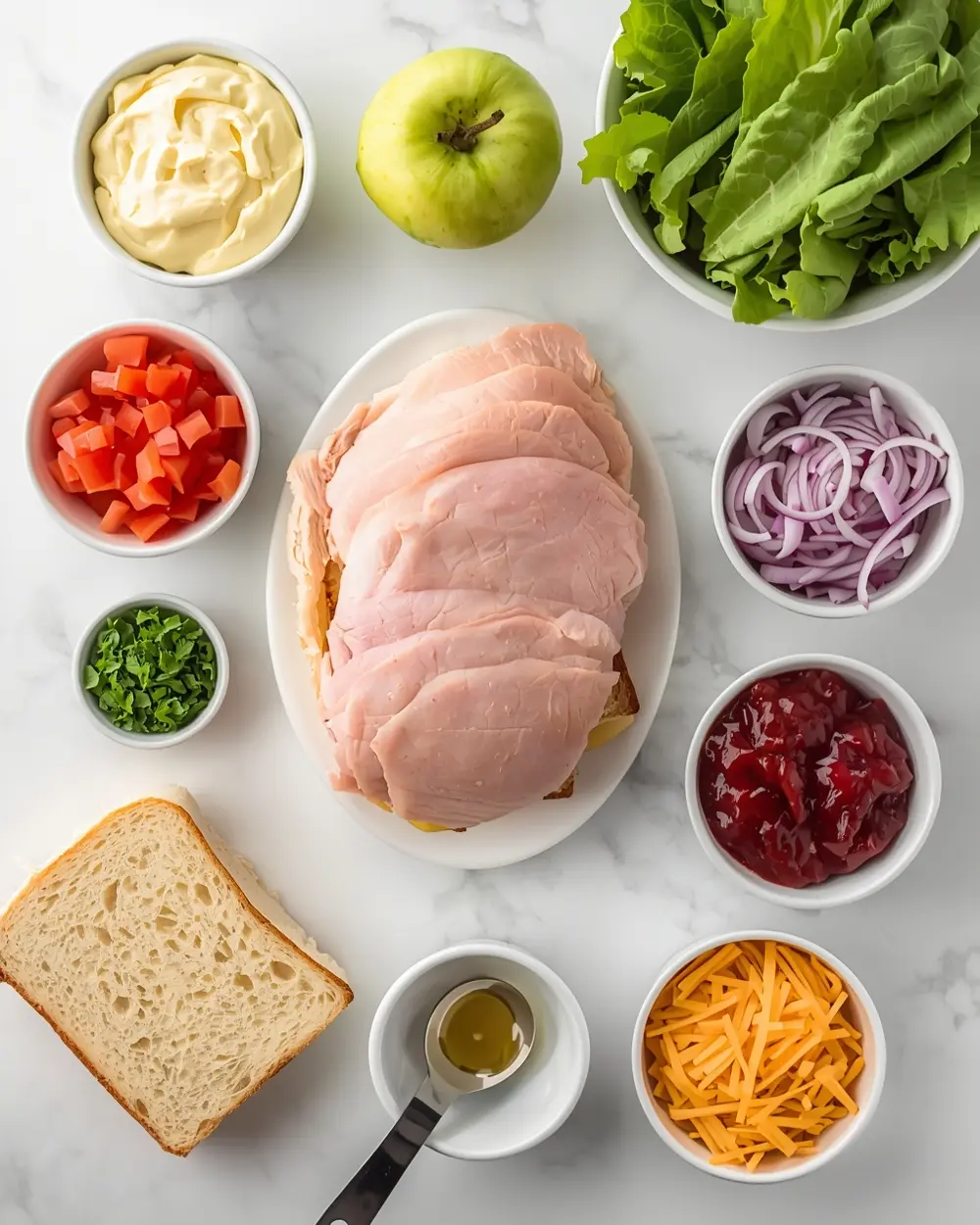 Ingredients for thanksgiving leftover turkey sandwich recipe