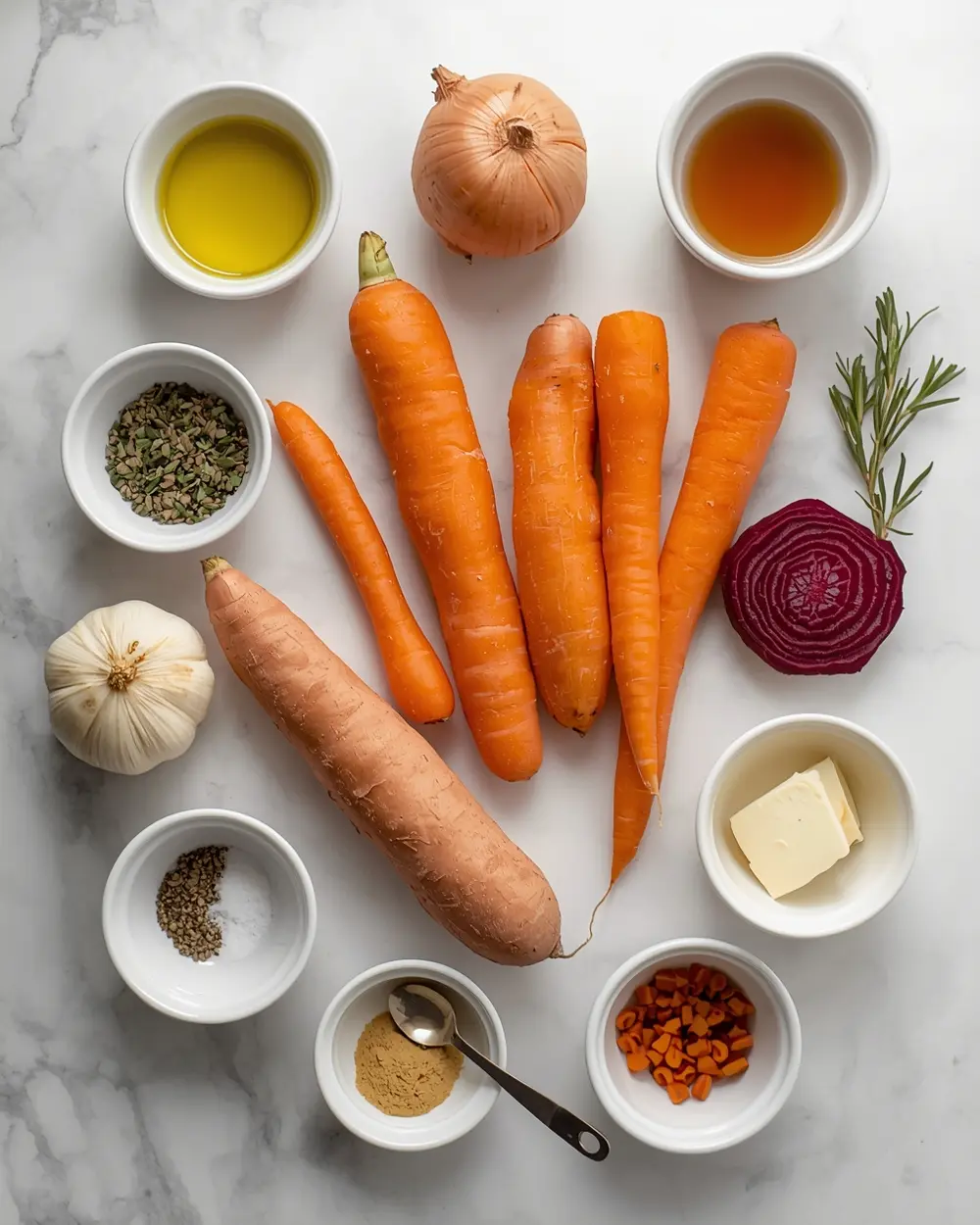 Ingredients for thanksgiving roasted root vegetables recipe