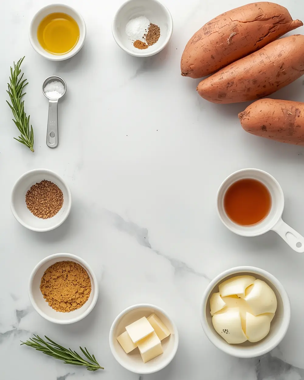 Ingredients for thanksgiving roasted sweet potatoes recipe
