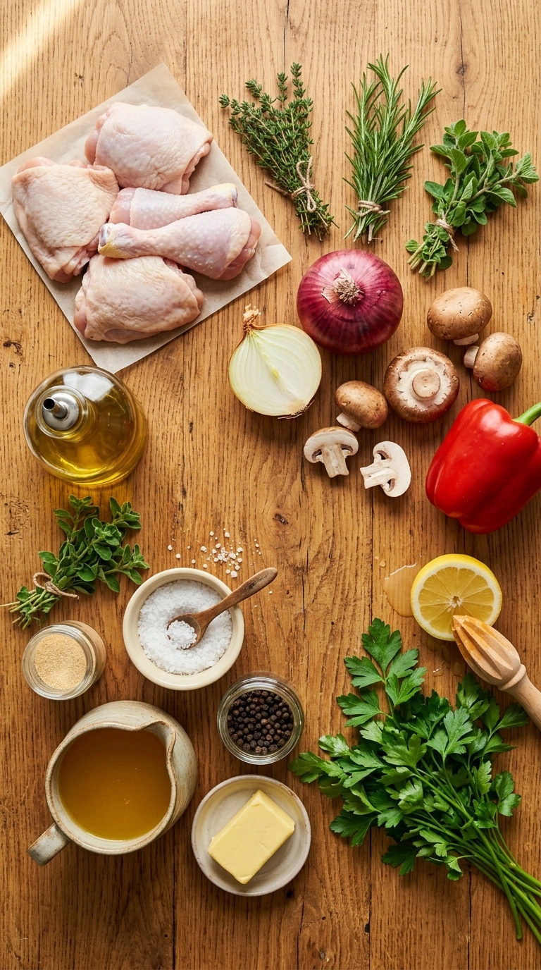 Ingredients for golden 30 min herb chicken skillet