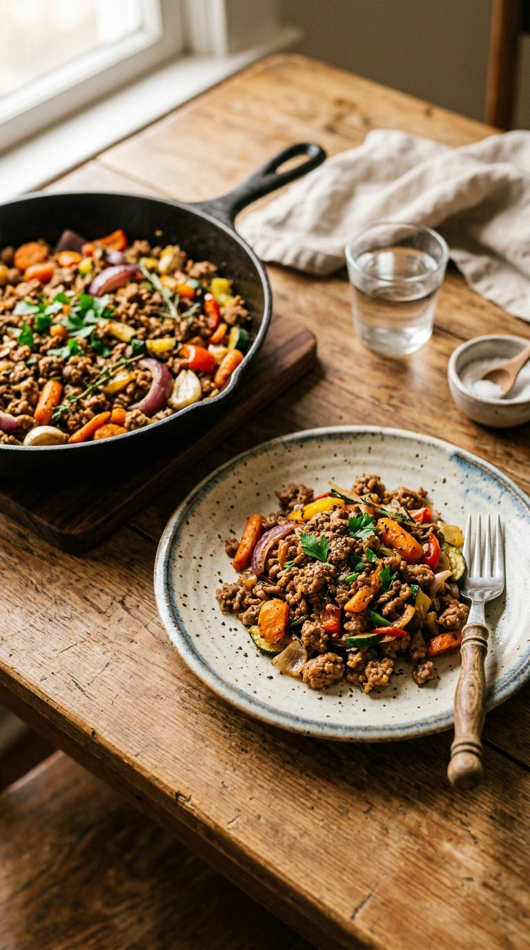 golden 30 min ground beef skillet ready to serve