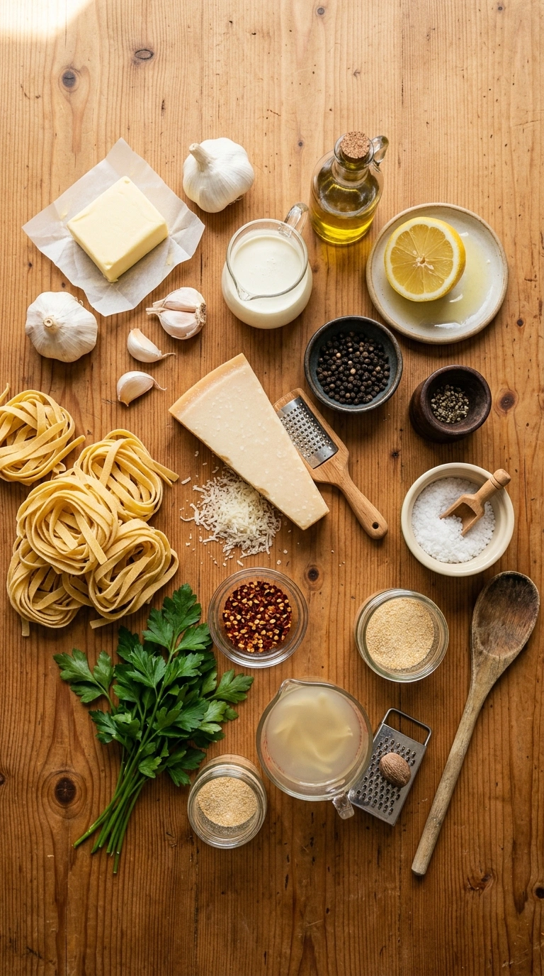 Ingredients for golden 30 min parmesan pasta